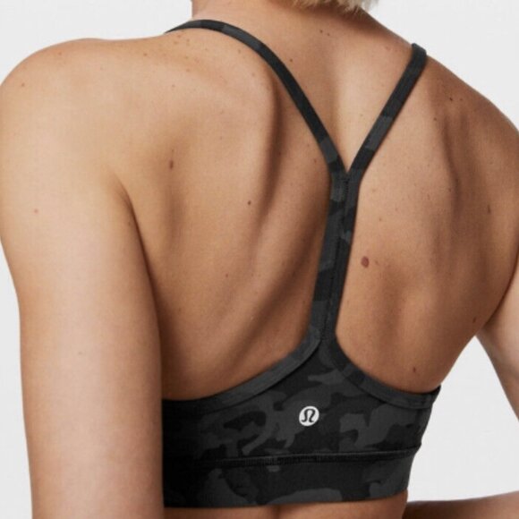 LULULEMON Black Gray Camo Flow Y Mesh Panel Razor Back Sports Bra Size 6 - Picture 16 of 16